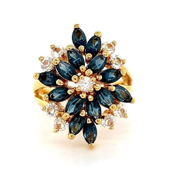 Cluster Blue/White Faux Sapphires Ring - Picture 1 of 11